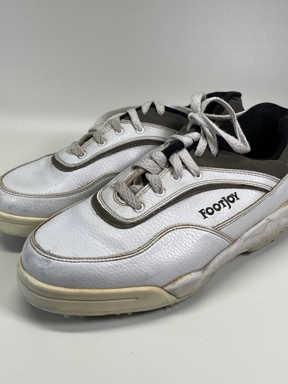 FootJoy GreenJoys Women’s 8.5W Wide White Leather Spiked Golf Shoes 45377